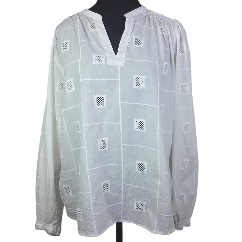Denver Hayes White Blouse with Square Cutouts Size Med